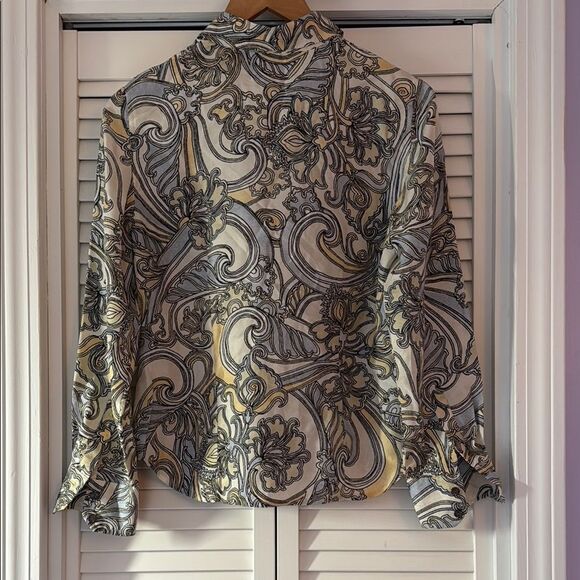 Sigrid Olsen Cream and Gray Graphic Button Down Blouse Size S - Picture 6 of 8